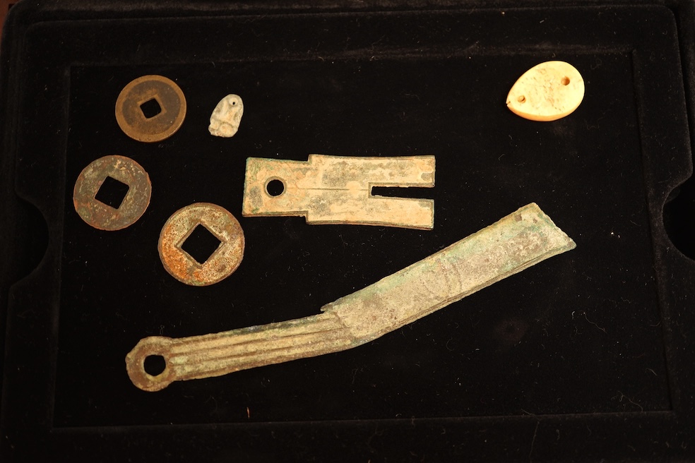 Westminster, coins of ancient China collection, including bone cowrie, the bronze to cowrie ghost face money, Ming Zi Dao coin knife money, Pan Liang coin, Zhuo Pu spade coin, and Hung Wu coin